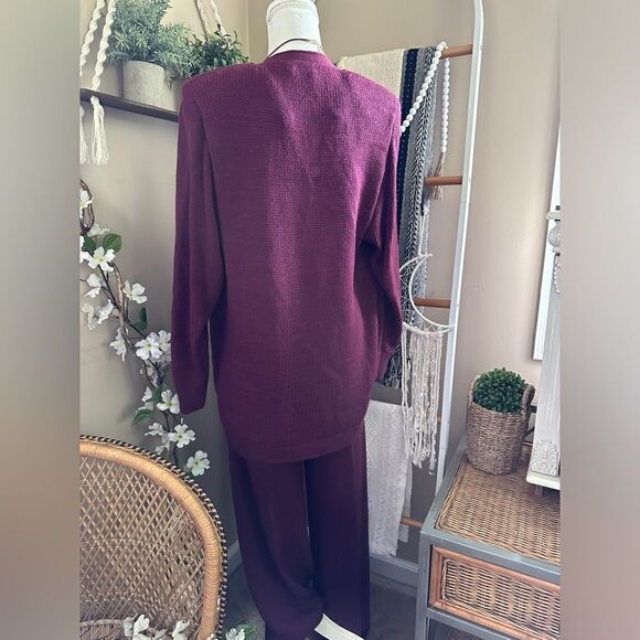 Vintage Marie St John Knit Burgundy 2 Piece Cardigan Pant Set - Picture 4 of 16